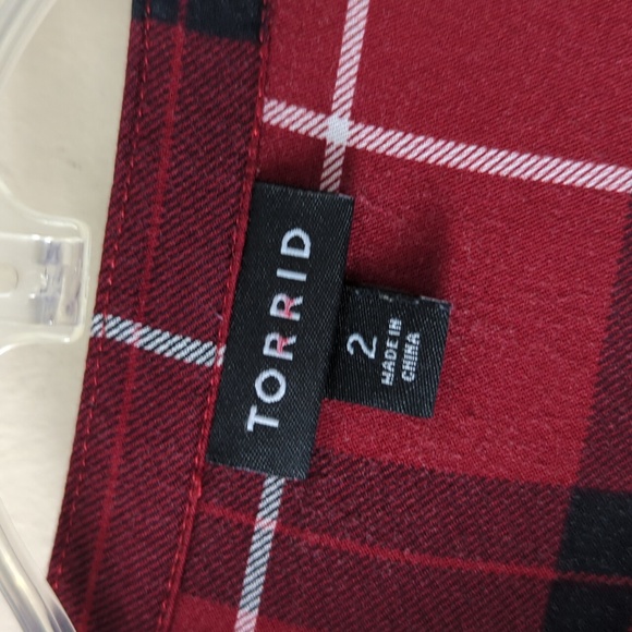 TORRID Red & Black Plaid Mini Challis Shirt Dress - Picture 16 of 16